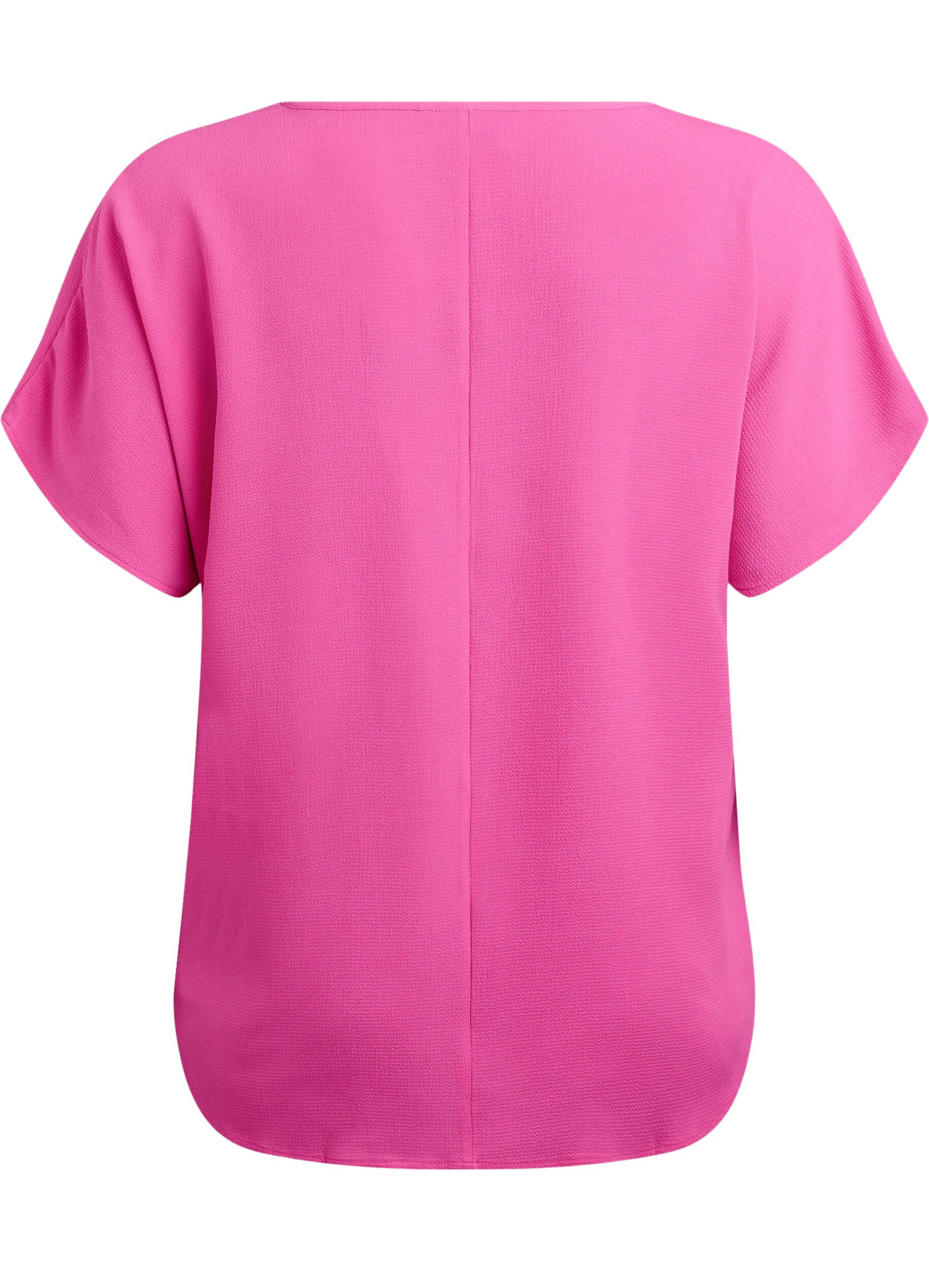 Zizzi Blouse met korte mouwen en een ronde halslijn, Roze, Packshot image number 1