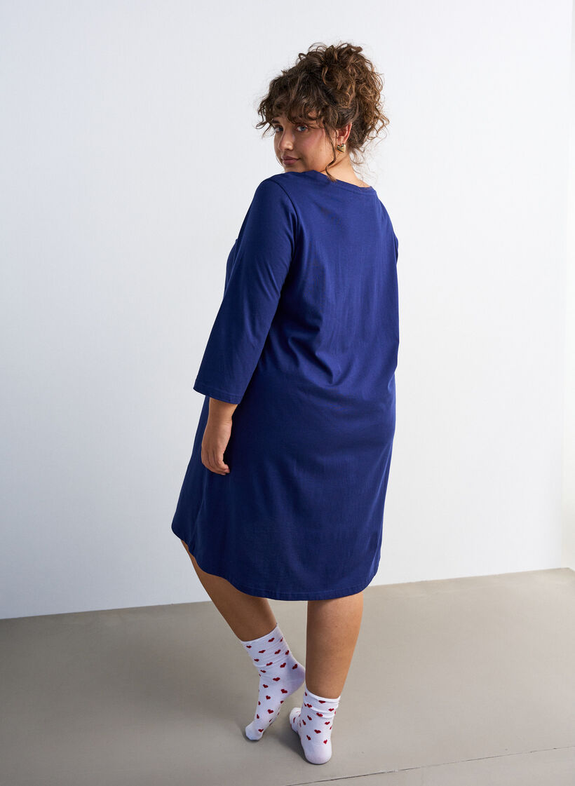 Nachthemd in biologisch katoen met kerstmotief, Blauw, Model image number 2