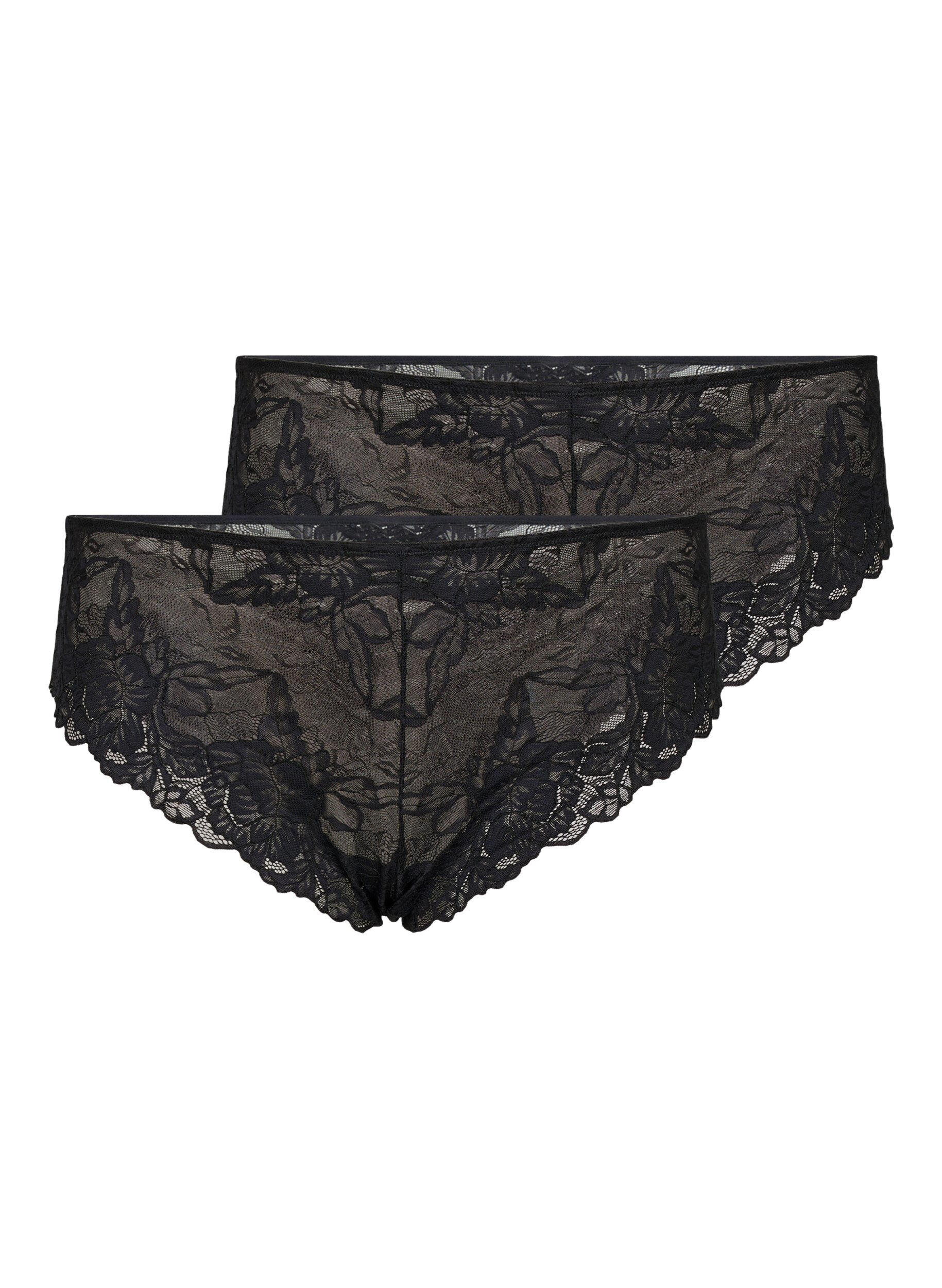 Zizzi 2-pack kanten tai slipje met normale taille, Black, Packshot image number 0