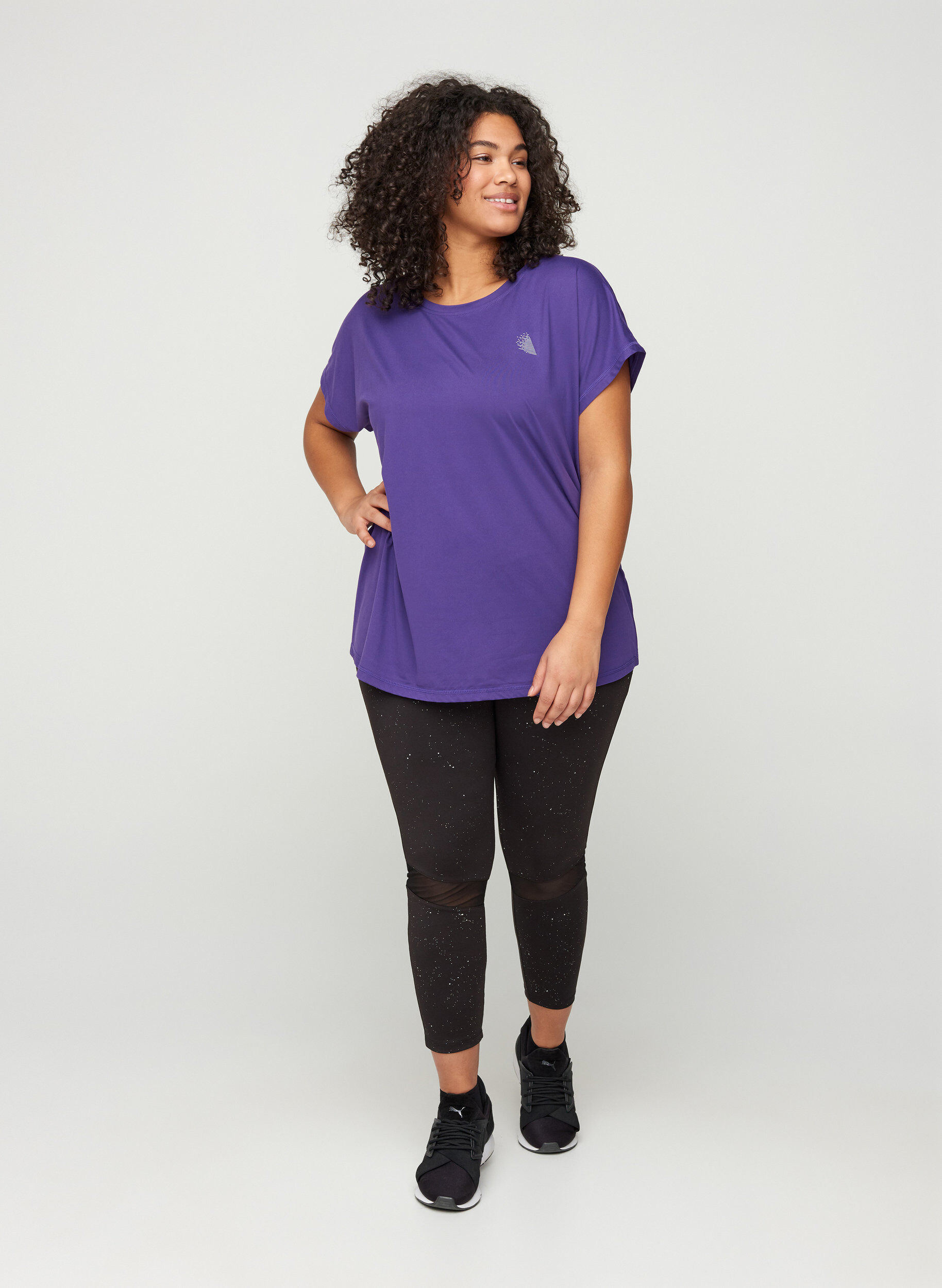 Zizzi Effen sportshirt, Paars, Model image number 1