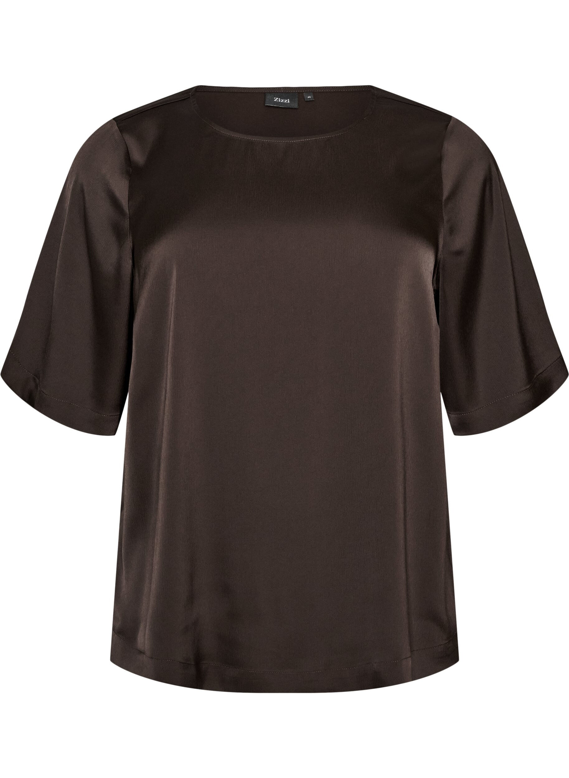 ZizziSatijnen blouse met ellebooglange mouwen, Bruin, Packshot image number 0
