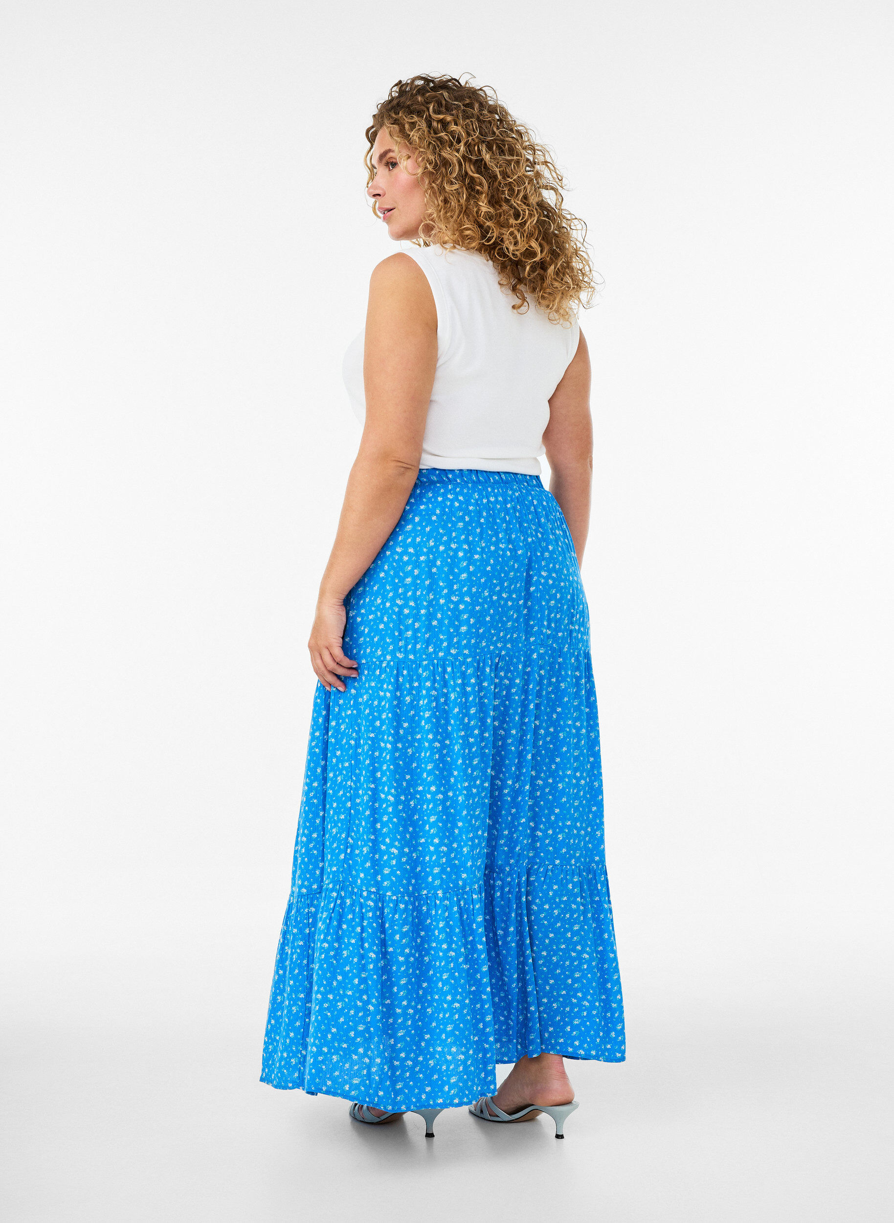 ZizziLange rok met elastiek in de taille, Blauw, Model image number 1