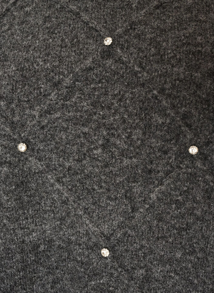 Gebreide blouse met strassteentjes en ruitpatroon, Grijs, Packshot image number 2