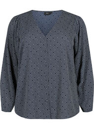 Blouse avec col en V et imprimé, Navy Graphic AOP