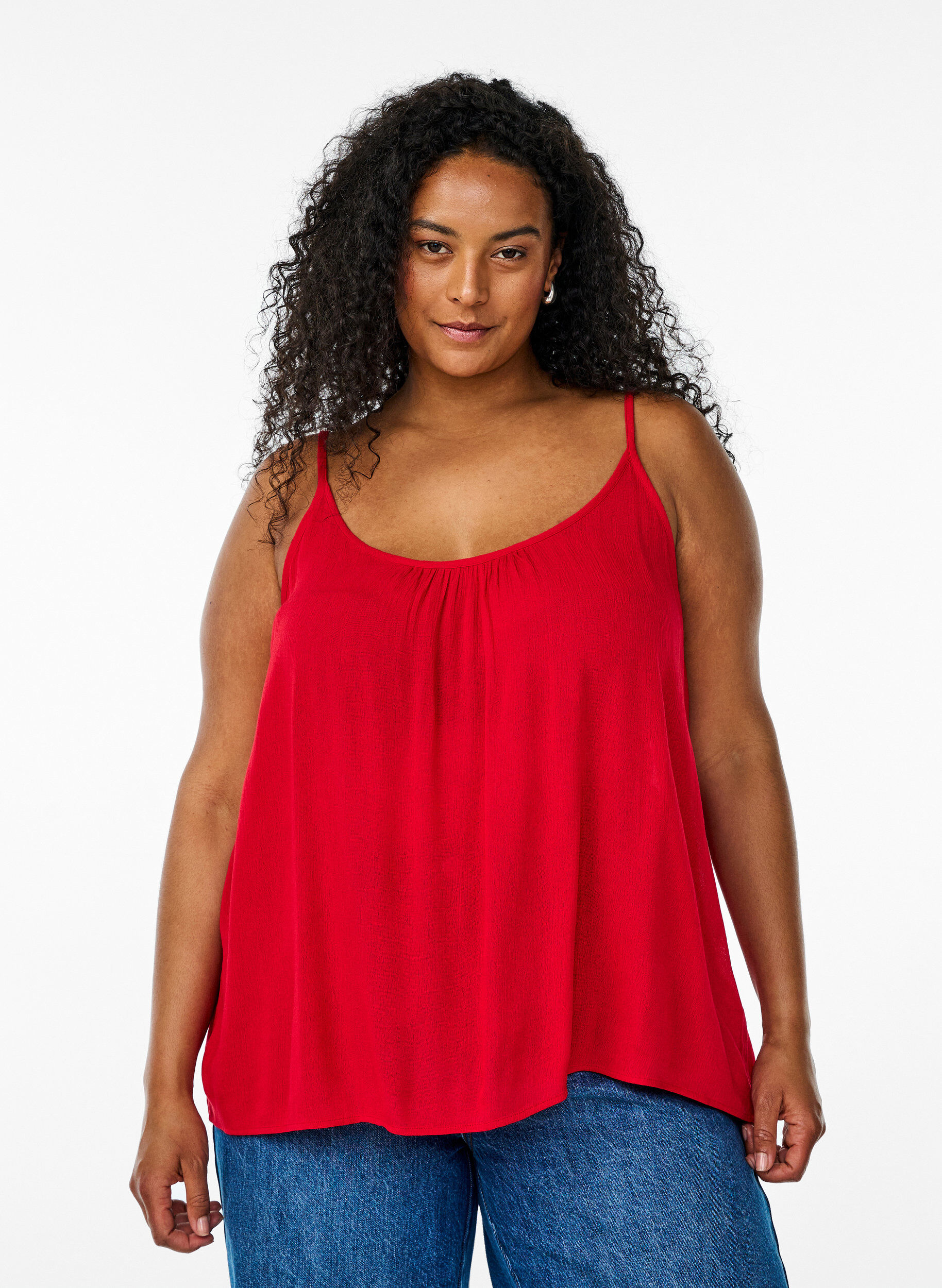 Strap top in viscose, Rood, Model
