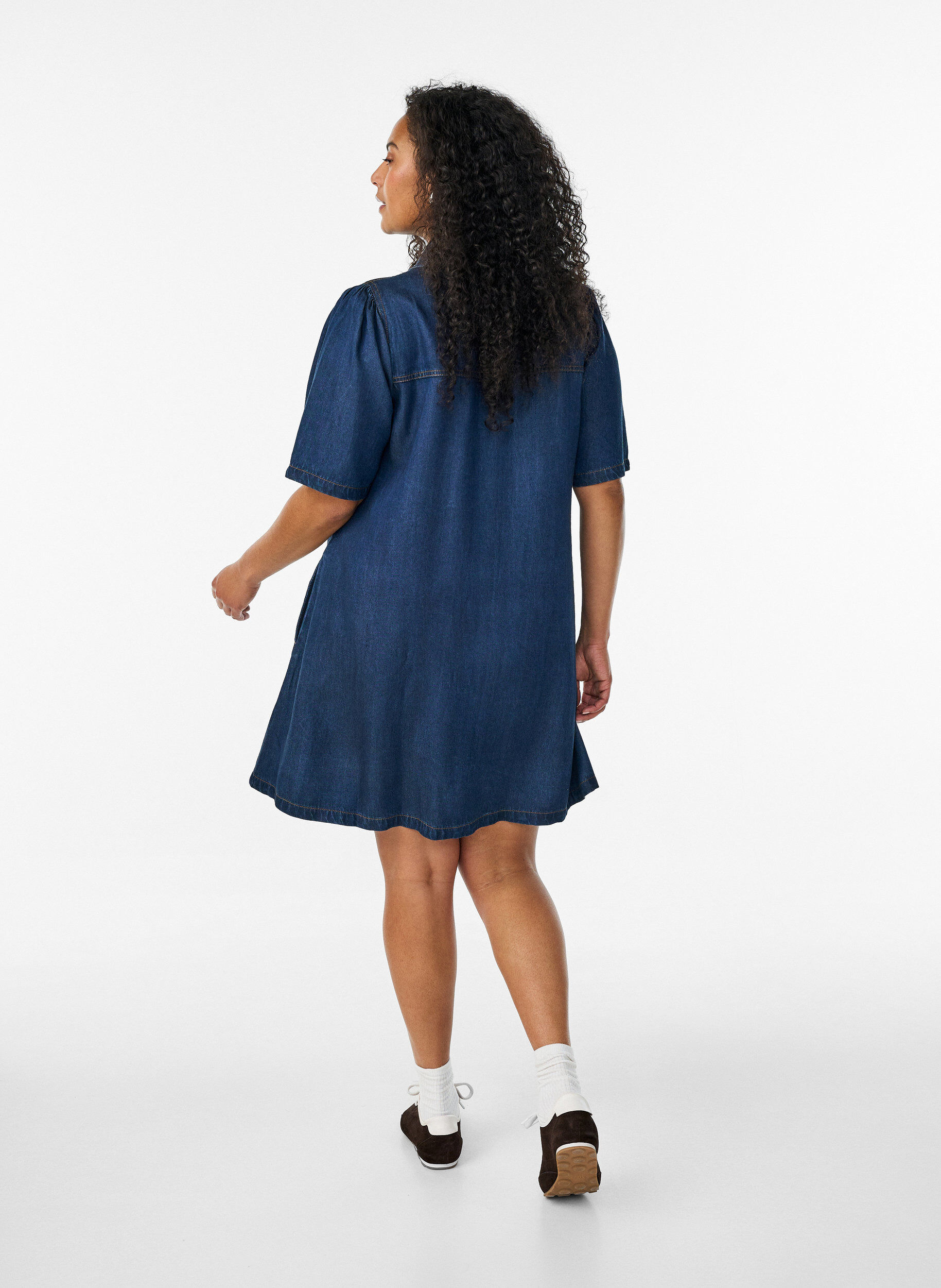 ZizziDenim jurk van lyocell met knopen en korte mouwen, Blauw, Model image number 2