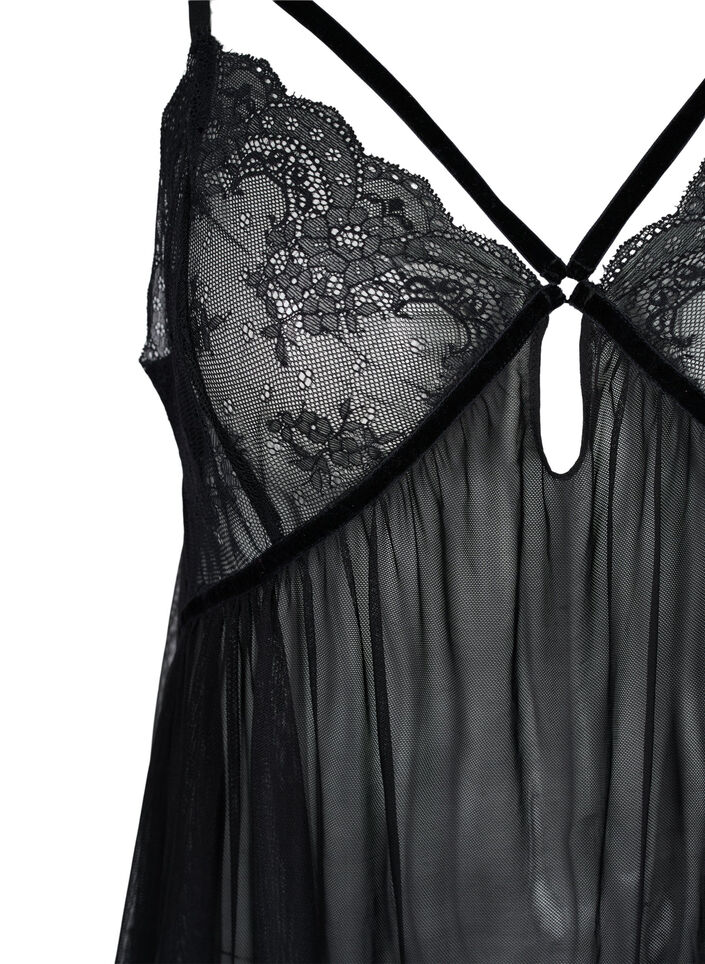 Transparante chemise met kant, Black, Packshot image number 2