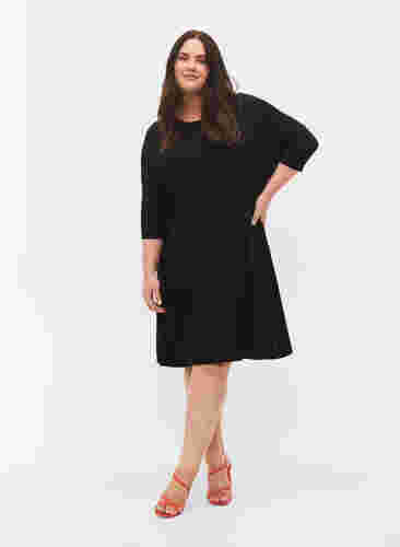 Jersey jurk van viscose met 3/4 mouwen, Black, Model image number 2
