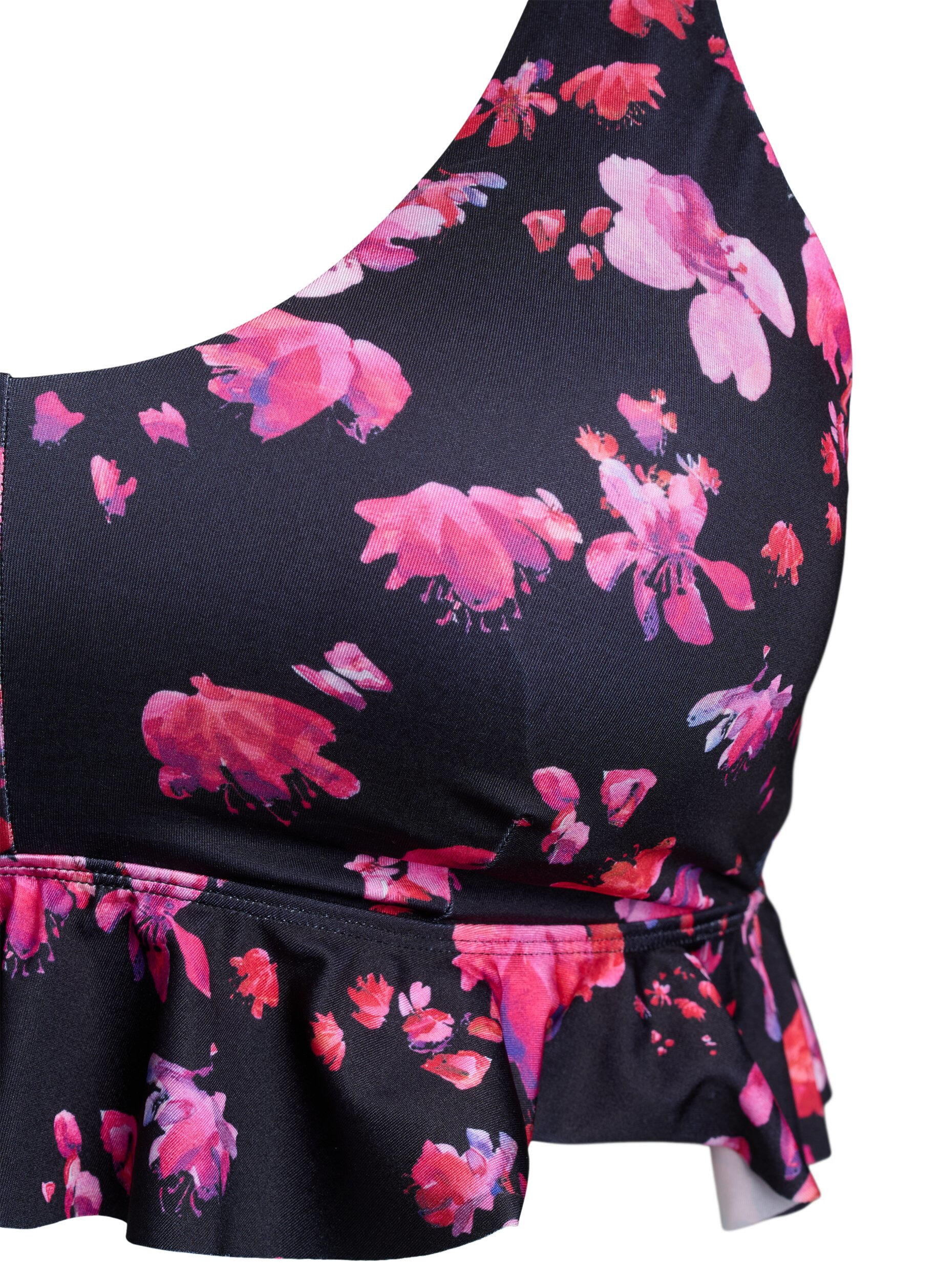 Zizzi Bloemen bikini top met een ruche afwerking, Roze, Packshot image number 2