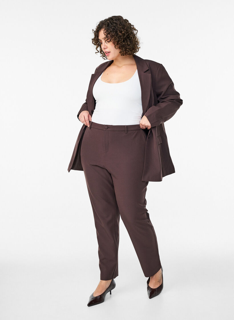 Broek met zakken en rechte pijpen, Bruin, Model image number 0