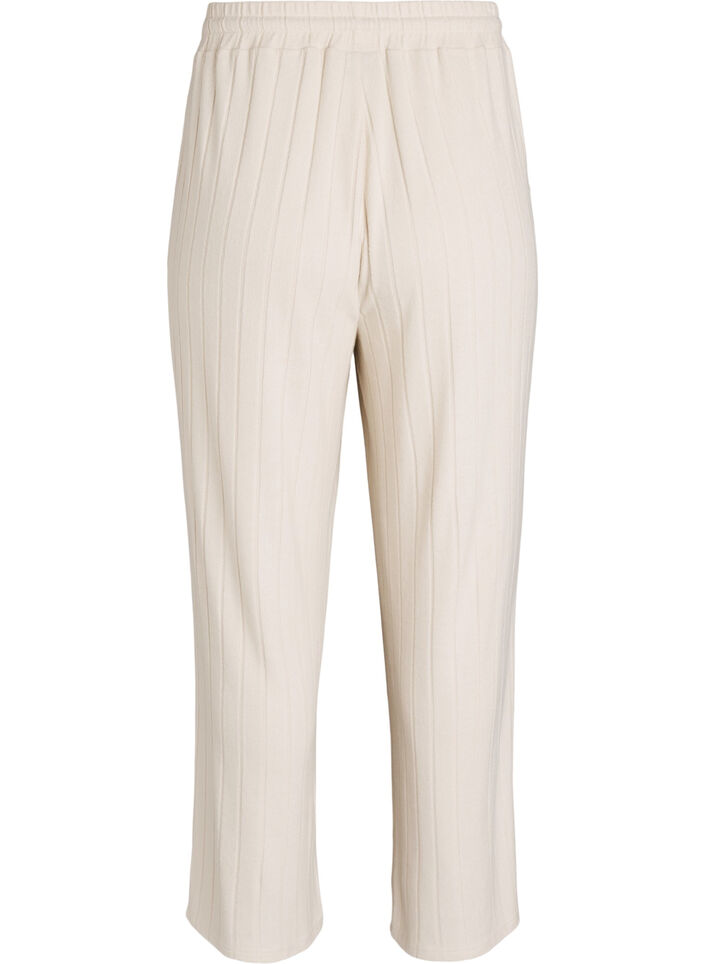 Geribde jersey lounge broek met hoge taille, Beige, Packshot image number 1