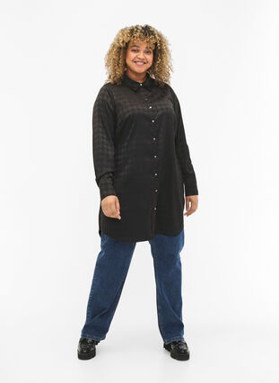 Lang shirt met pied-de-poule patroon, Black, Model image number 2