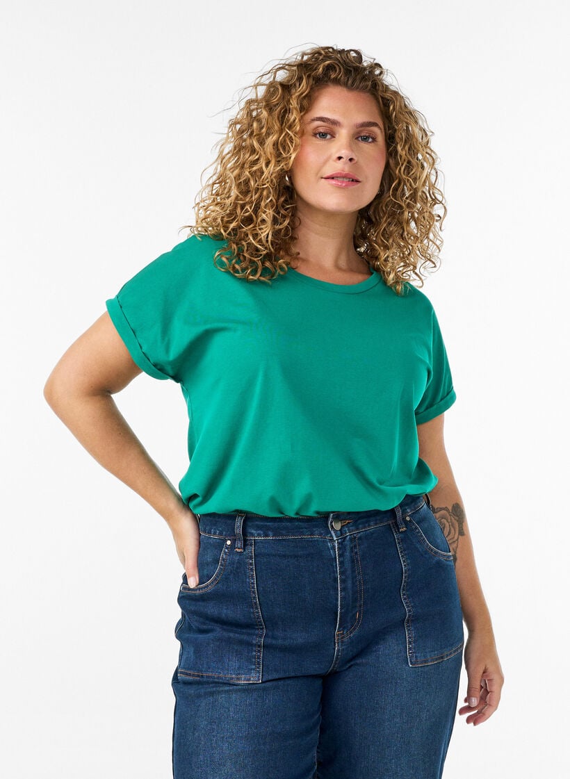 T-shirt met korte mouwen van katoenmix, Groen, Model image number 0