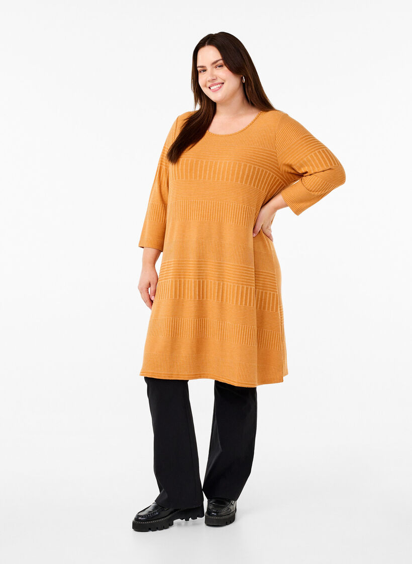 Jurk met 3/4 mouwen en strepen, Sudan Brown Mel., Model image number 2