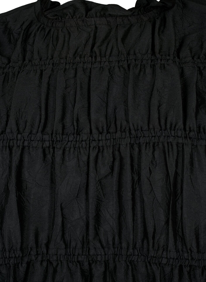 Jurk met ruches en elastische snijlijnen, Black, Packshot image number 2