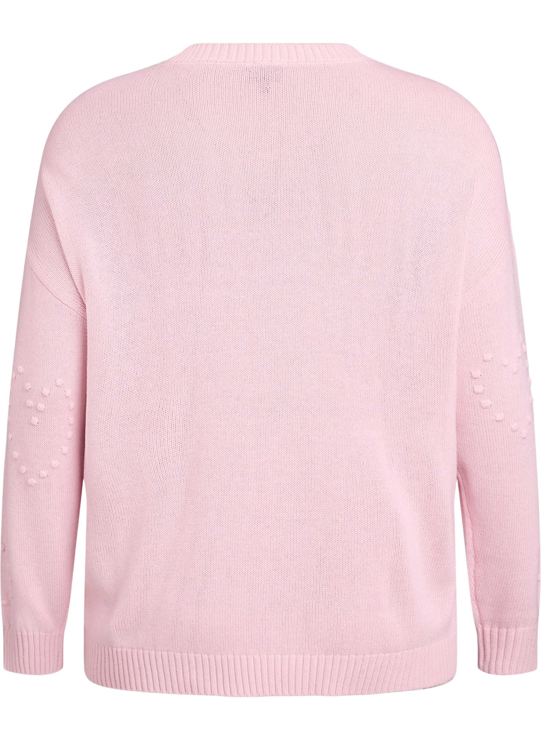 Zizzi Los vallende gebreide blouse met hartjespatroon, Roze, Packshot image number 1