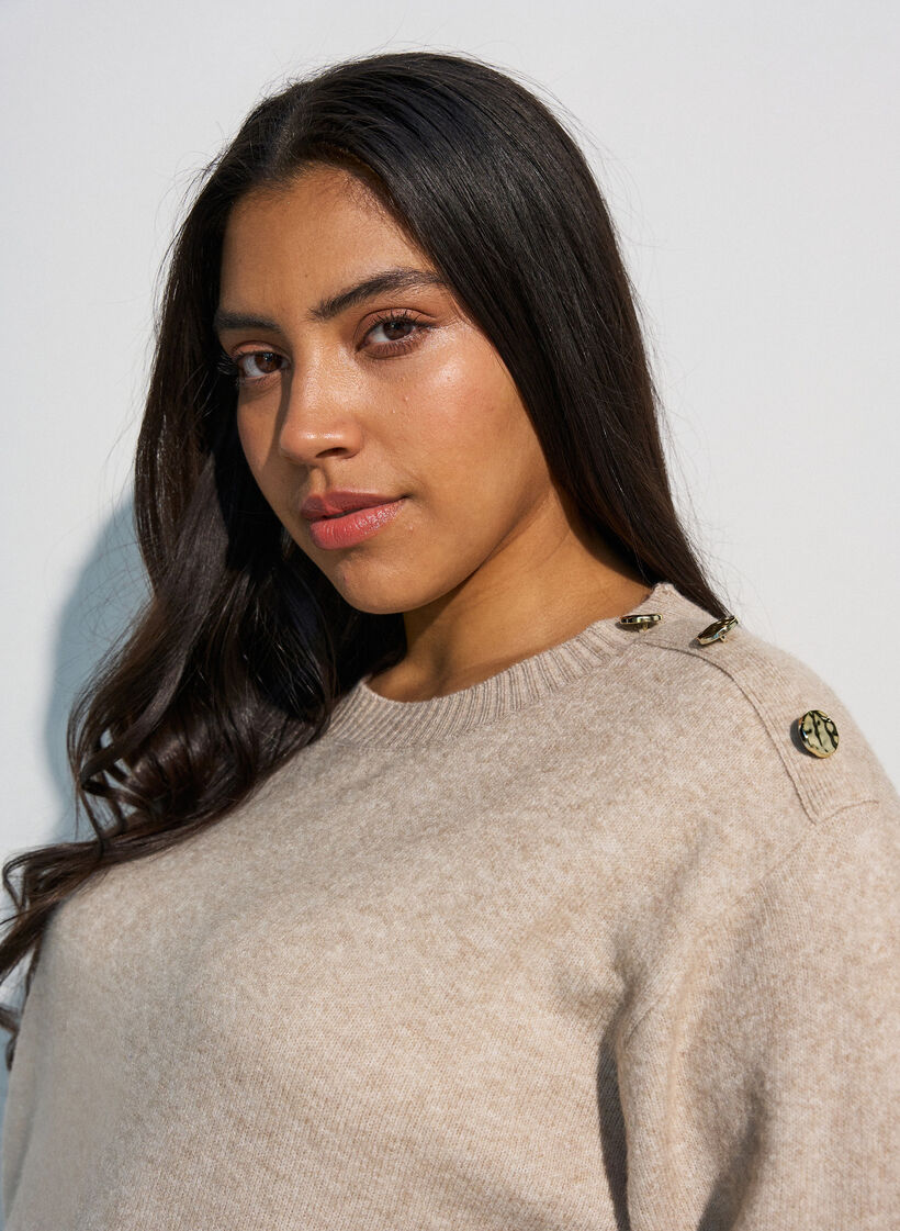 Breisel blouse met knoopdetail, Beige, Model image number 3