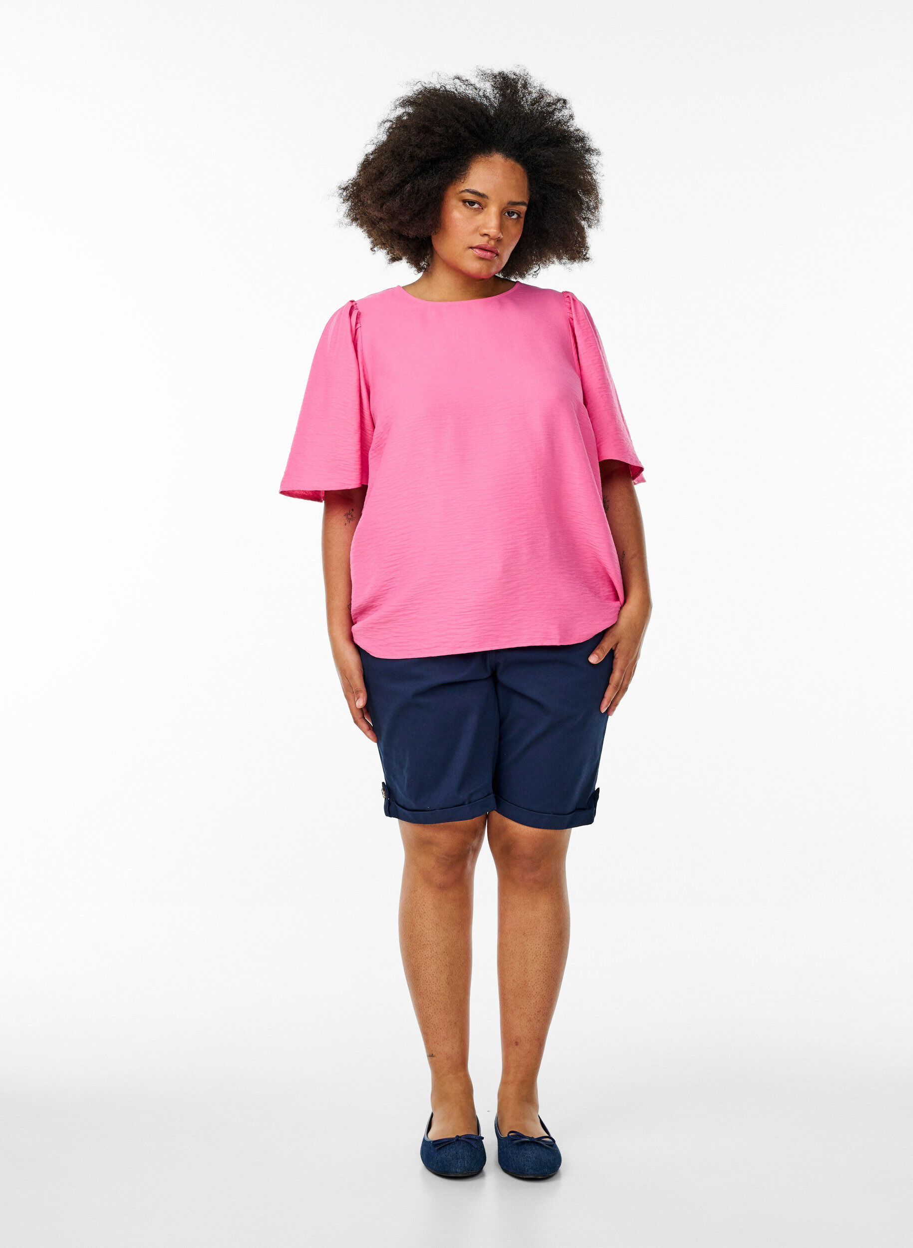 Zizzi Blouse met korte, wijde mouwen, Roze, Model image number 1