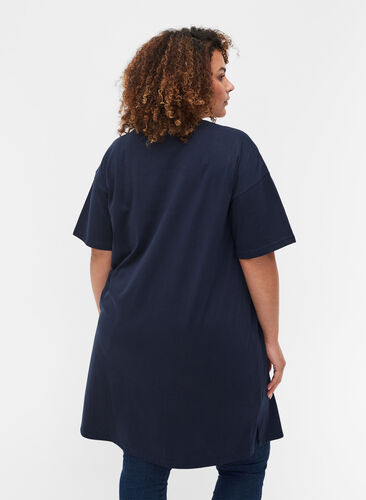 Katoenen T-shirt jurk met print details, Navy Blazer, Model image number 1