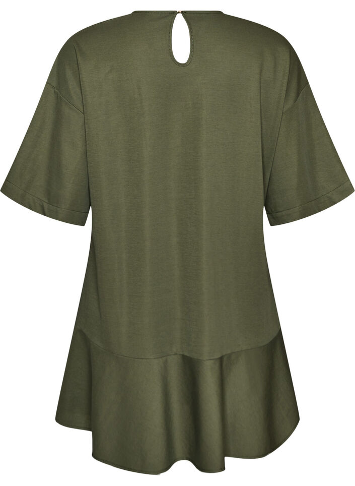 Korte jurk met losse pasvorm en volantzoom, Groen, Packshot image number 1