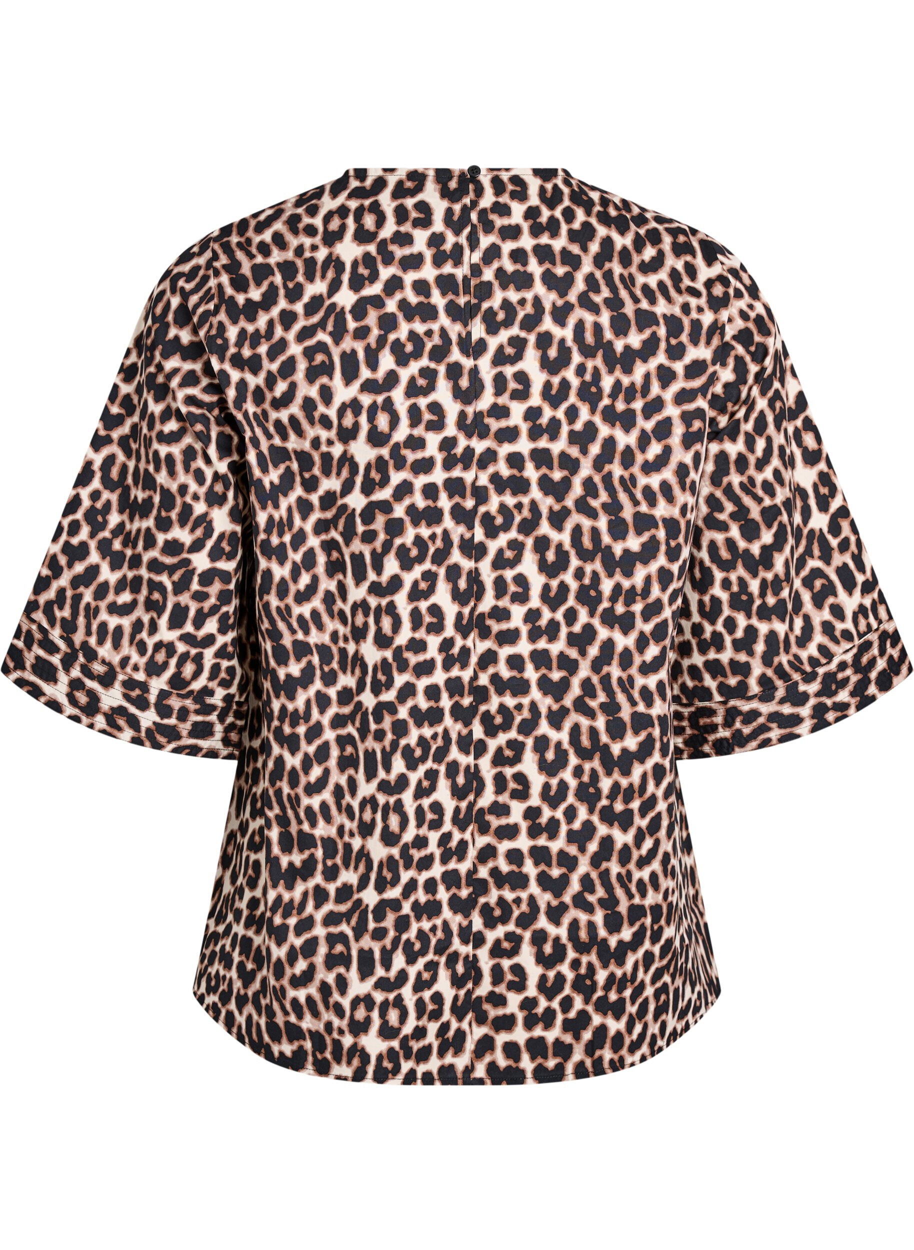 Zizzi Blouse met stikdetails en 3/4-mouwen, Bruin, Packshot image number 1
