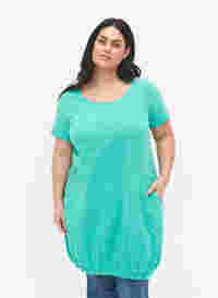 Katoenen jurk met korte mouwen, Aqua Green, Model