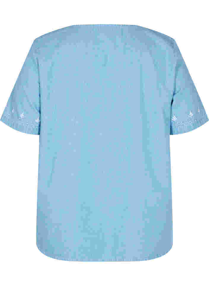 Top met borduursel en korte mouwen, Light blue denim, Packshot image number 1