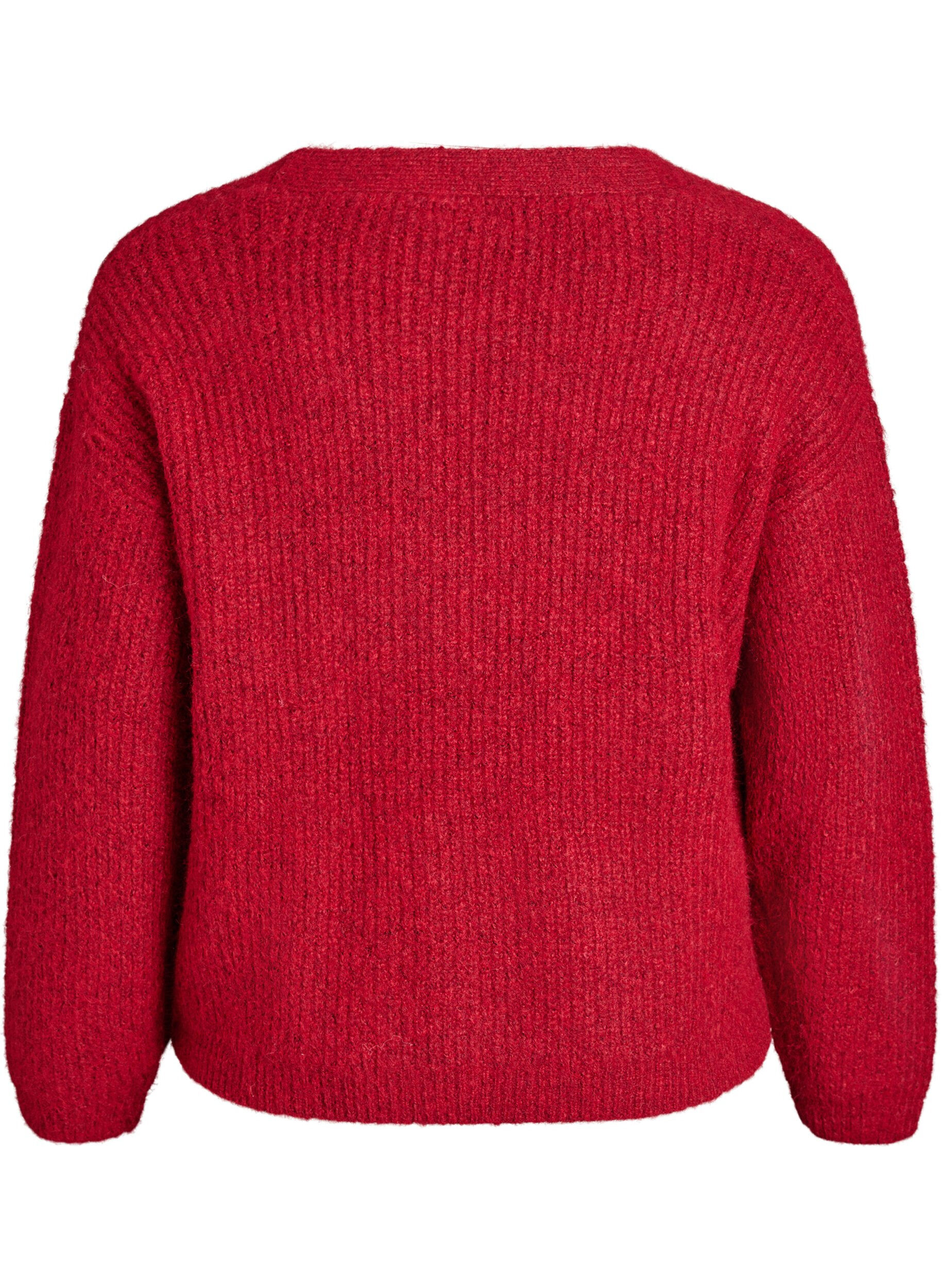 Zizzi V-hals cardigan van breisel, Rood, Packshot image number 1