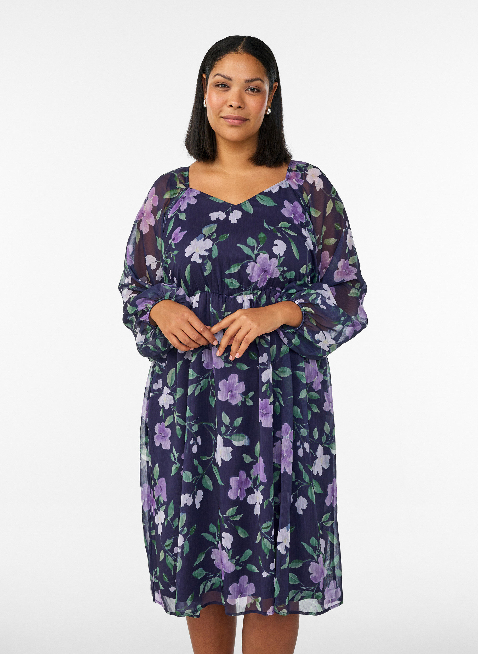 Chiffon feestjurk met lange mouwen, Blauw, Model