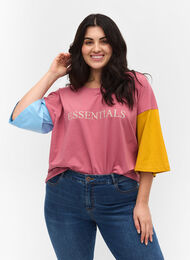 Colorblock t-shirt met 2/4 mouwen, Pink Blocking