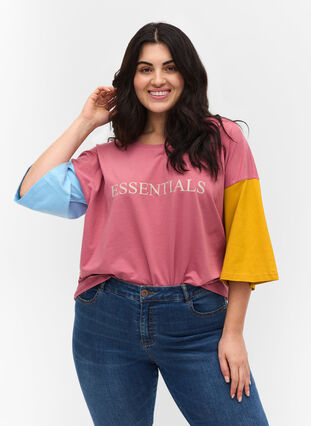 Colorblock t-shirt met 2/4 mouwen, Pink Blocking, Packshot image number 0