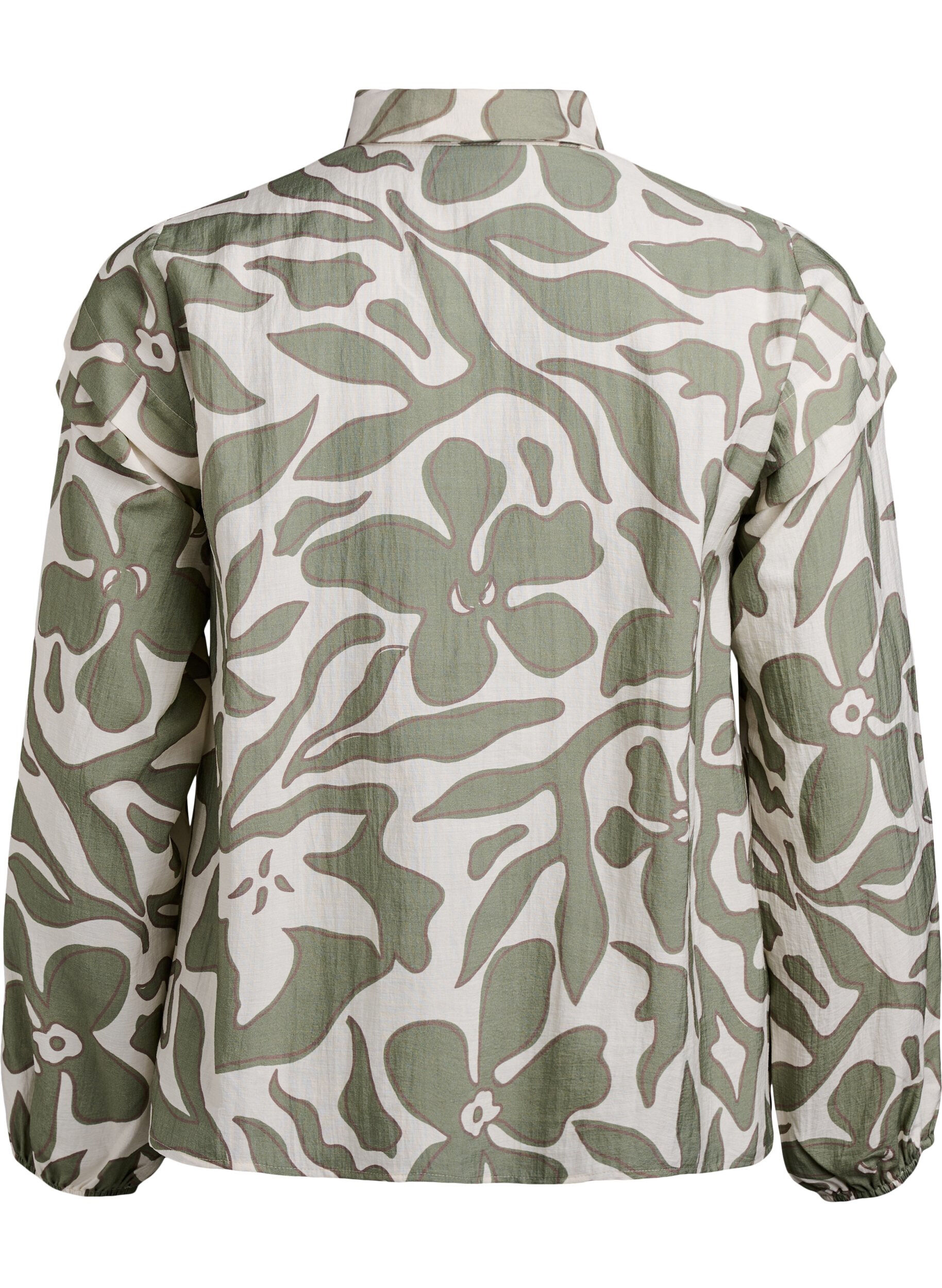 Zizzi Bedrukte shirt blouse met ruchesdetails, Groen, Packshot image number 1