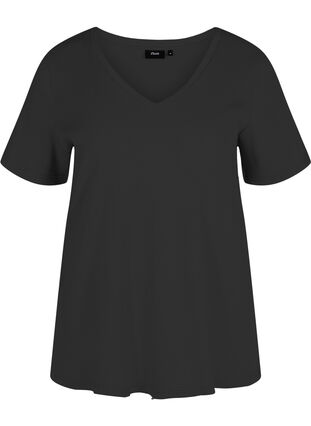 Katoenen t-shirt met geribbeld structuur, Black, Packshot image number 0