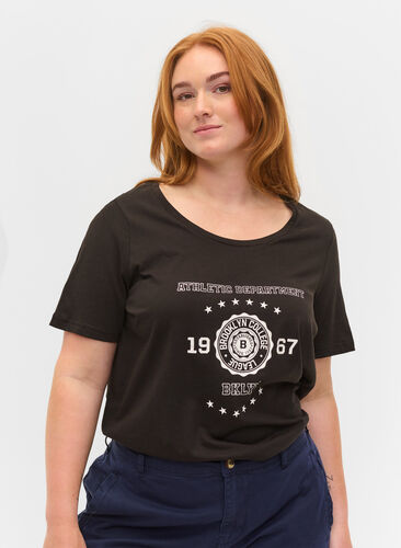 Katoenen t-shirt met korte mouwen en print, Black, Model image number 0