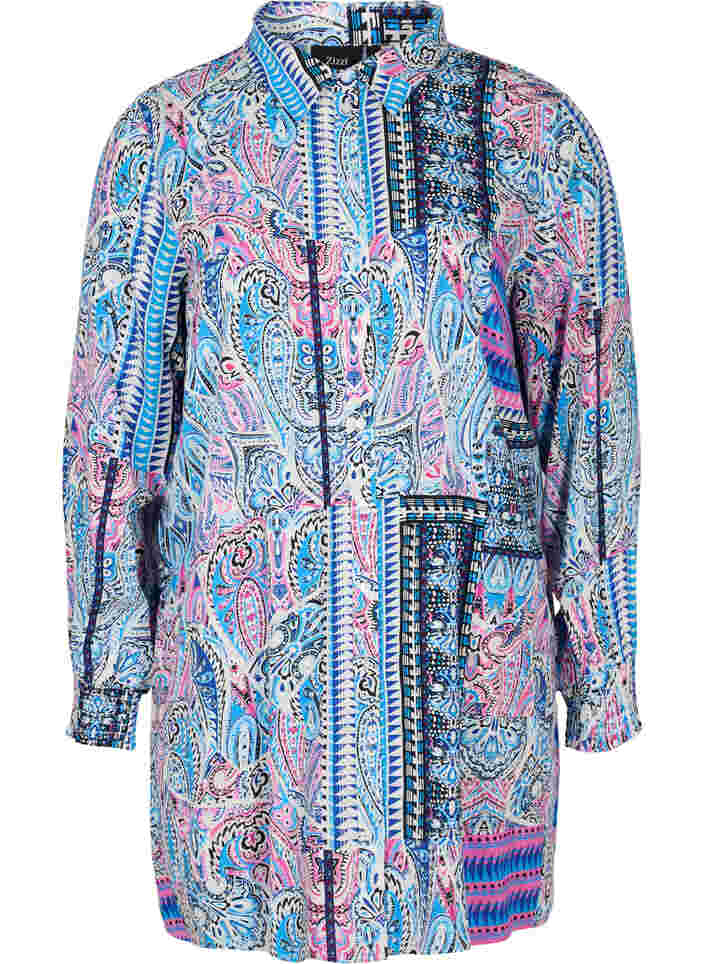 Lange viscose blouse in paisleyprint, Blue Pink Paisley , Packshot image number 0
