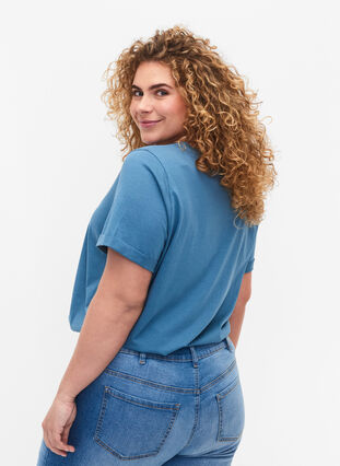 Katoenen t-shirt met v-hals, Aegean Blue, Model image number 1