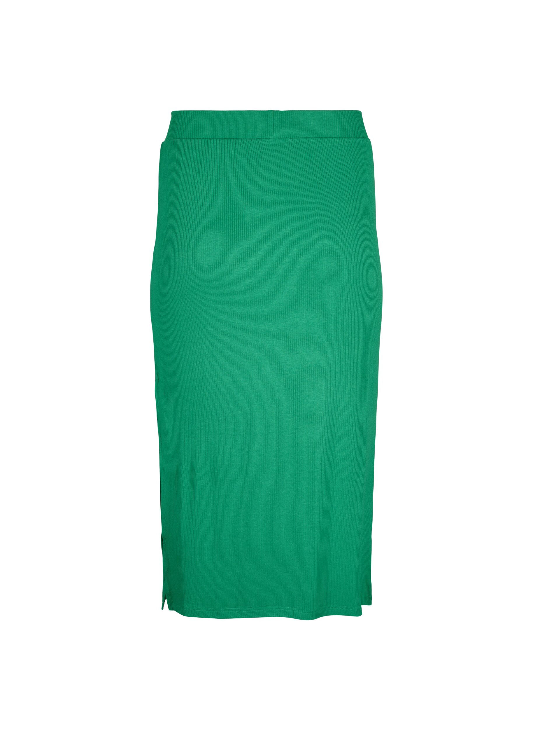 Zizzi Viscose midirok met slanke pasvorm, Groen, Packshot image number 1