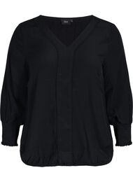 Blouse with v-neck and smock detail, Black