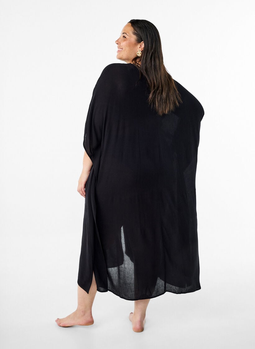 Kaftan strandjurk met knopen, Zwart, Model image number 1