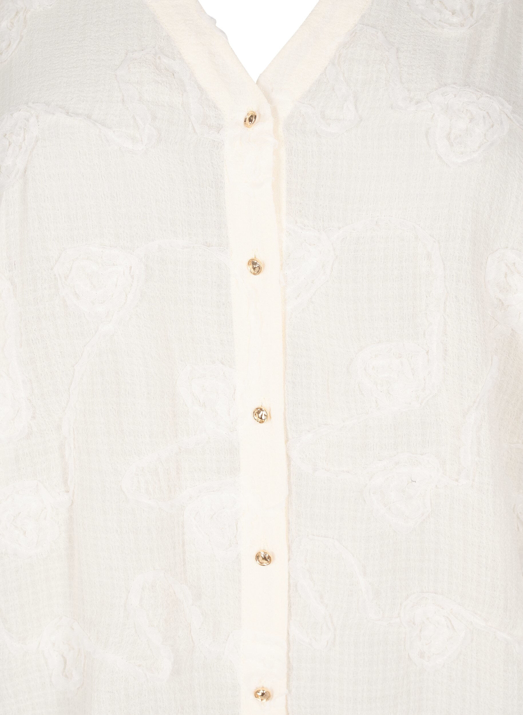 Zizzi Shirtblouse met korte mouwen en 3D-bloeimeffect, Beige, Packshot image number 2