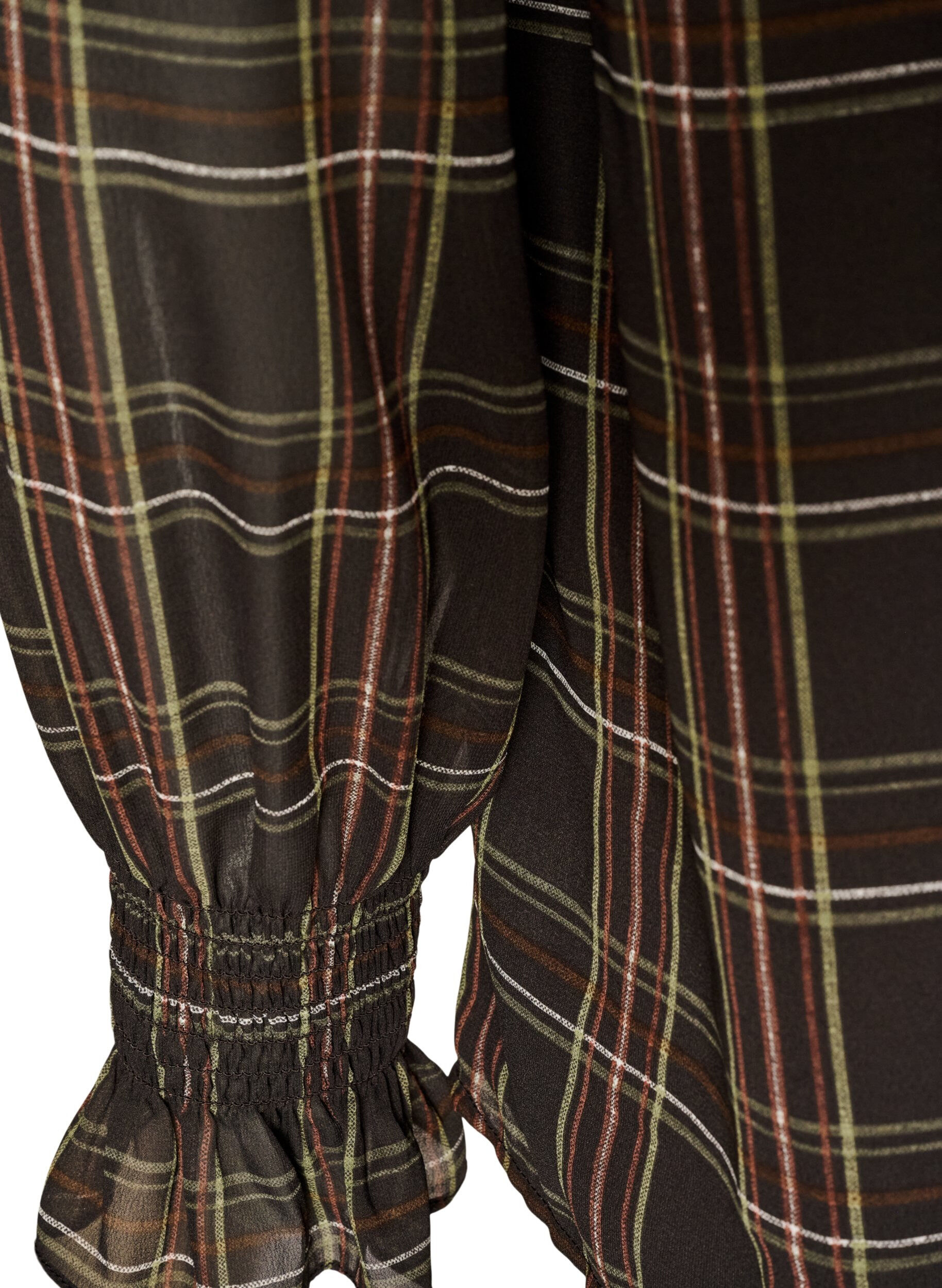 ZizziBlouse met ruit en ruches details, Groen, Packshot image number 3