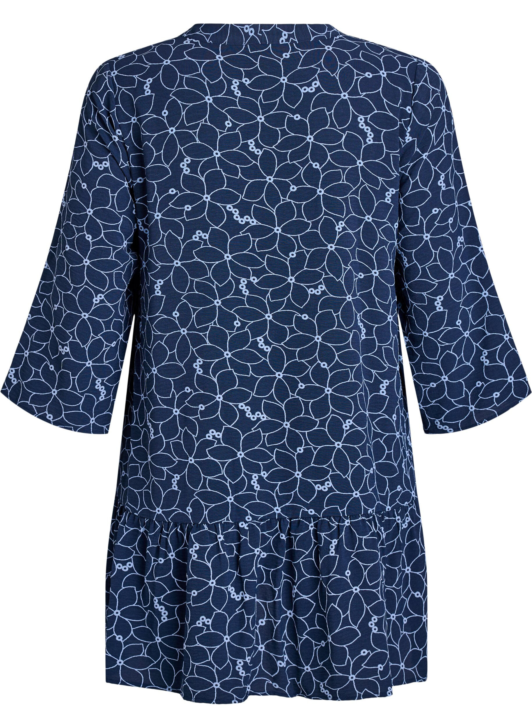 Zizzi Tuniek met een geborduurd bloemenpatroon en 3/4 mouwen, Blauw, Packshot image number 1