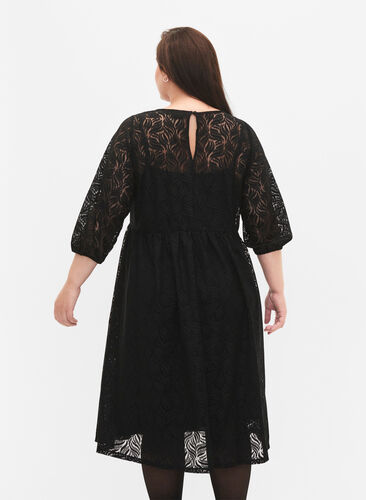 Kanten jurk met driekwartmouwen, Black, Model image number 1