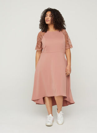 Midi-jurk met korte kanten mouwen, ROSE BROWN, Model image number 3