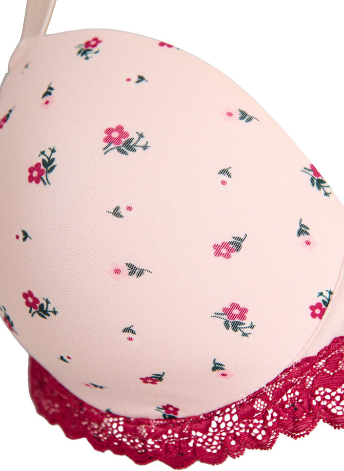 Voorgevormde bh met bloemenprint en kanten details, Roze, Packshot image number 2
