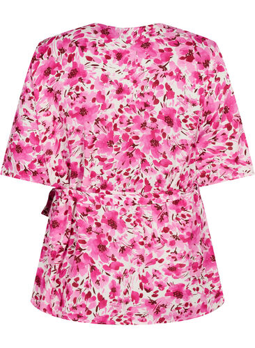 Viscose blouse met wikkel, Pink Flower Rain, Packshot image number 1