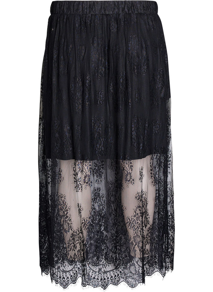 Lange rok van kant met elastische taille, Zwart, Packshot image number 1