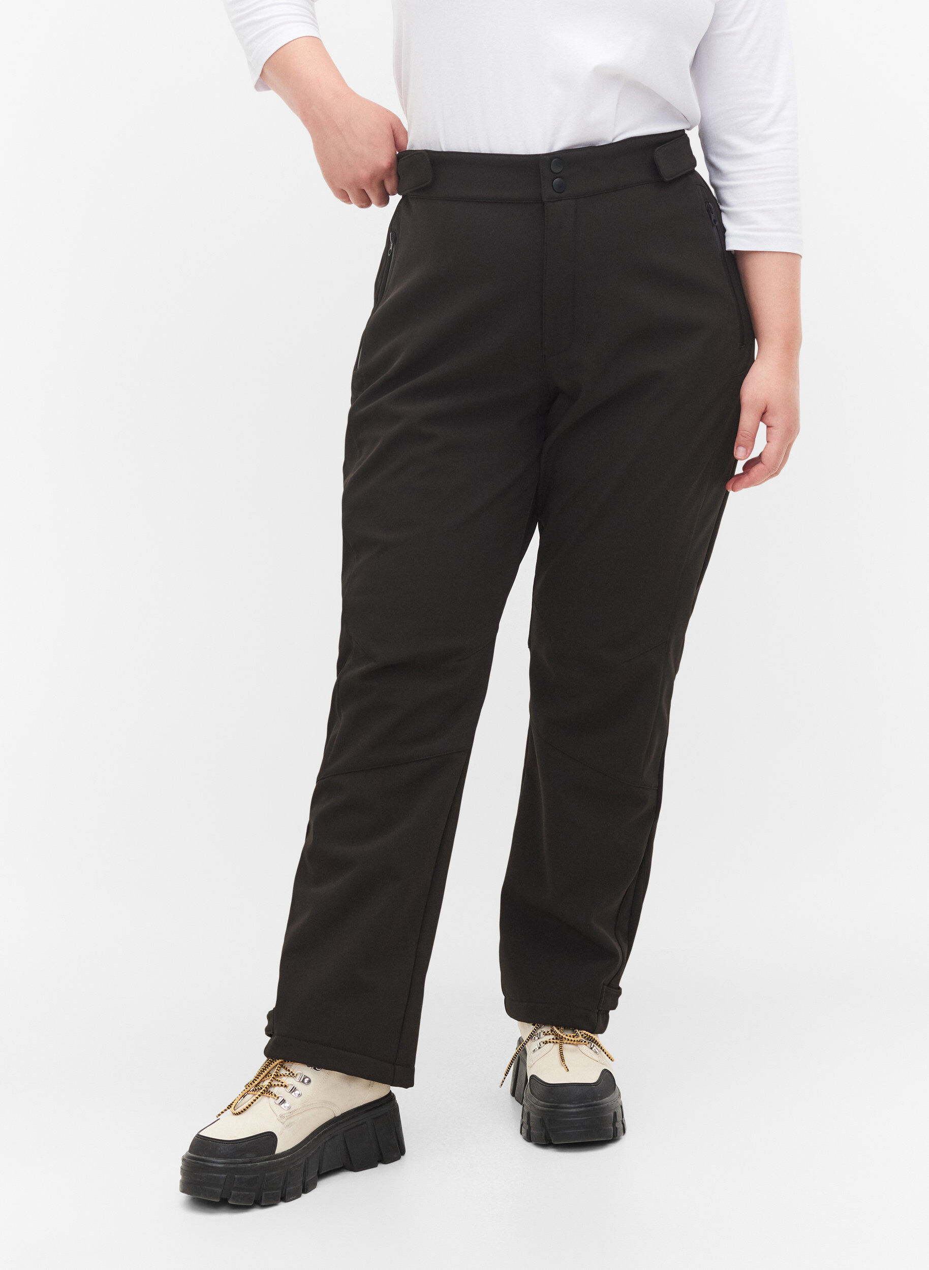 Zizzi Softshell broek met verstelbaar velcro, Zwart, Model image number 3