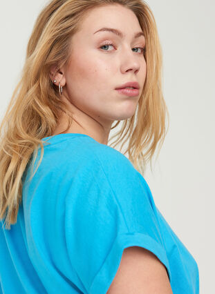 T-shirt met mix van katoen, RIVER BLUE Mel., Model image number 2