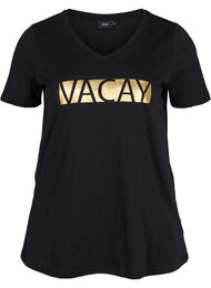 Katoenen t-shirt met v-hals, Black VACAY 